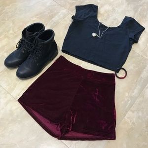 TOBI Red Wine Velvet High-waist Shorts S Like New
